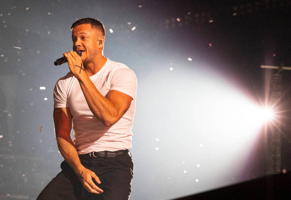 Dan Reynolds, of Imagine Dragons, performs at Allegiant Stadium, on Saturday, Sept. 10, 2022, i ...