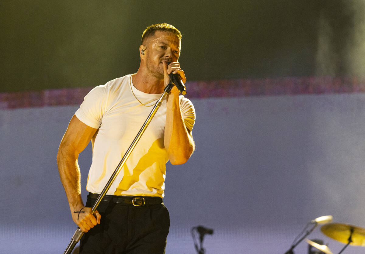 Dan Reynolds, of Imagine Dragons, performs at Allegiant Stadium, on Saturday, Sept. 10, 2022, i ...