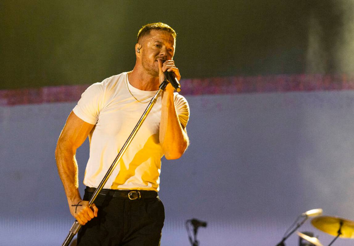 Dan Reynolds, of Imagine Dragons, performs at Allegiant Stadium, on Saturday, Sept. 10, 2022, i ...