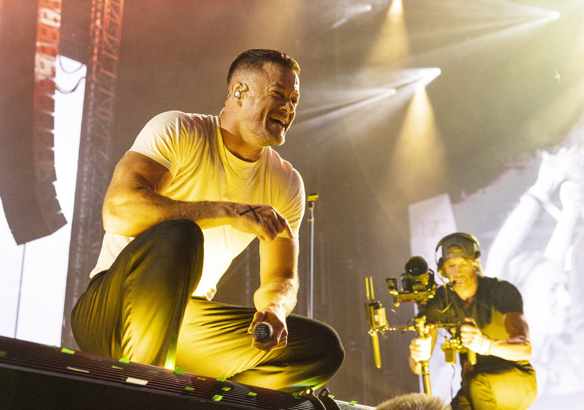 Dan Reynolds, of Imagine Dragons, performs at Allegiant Stadium, on Saturday, Sept. 10, 2022, i ...