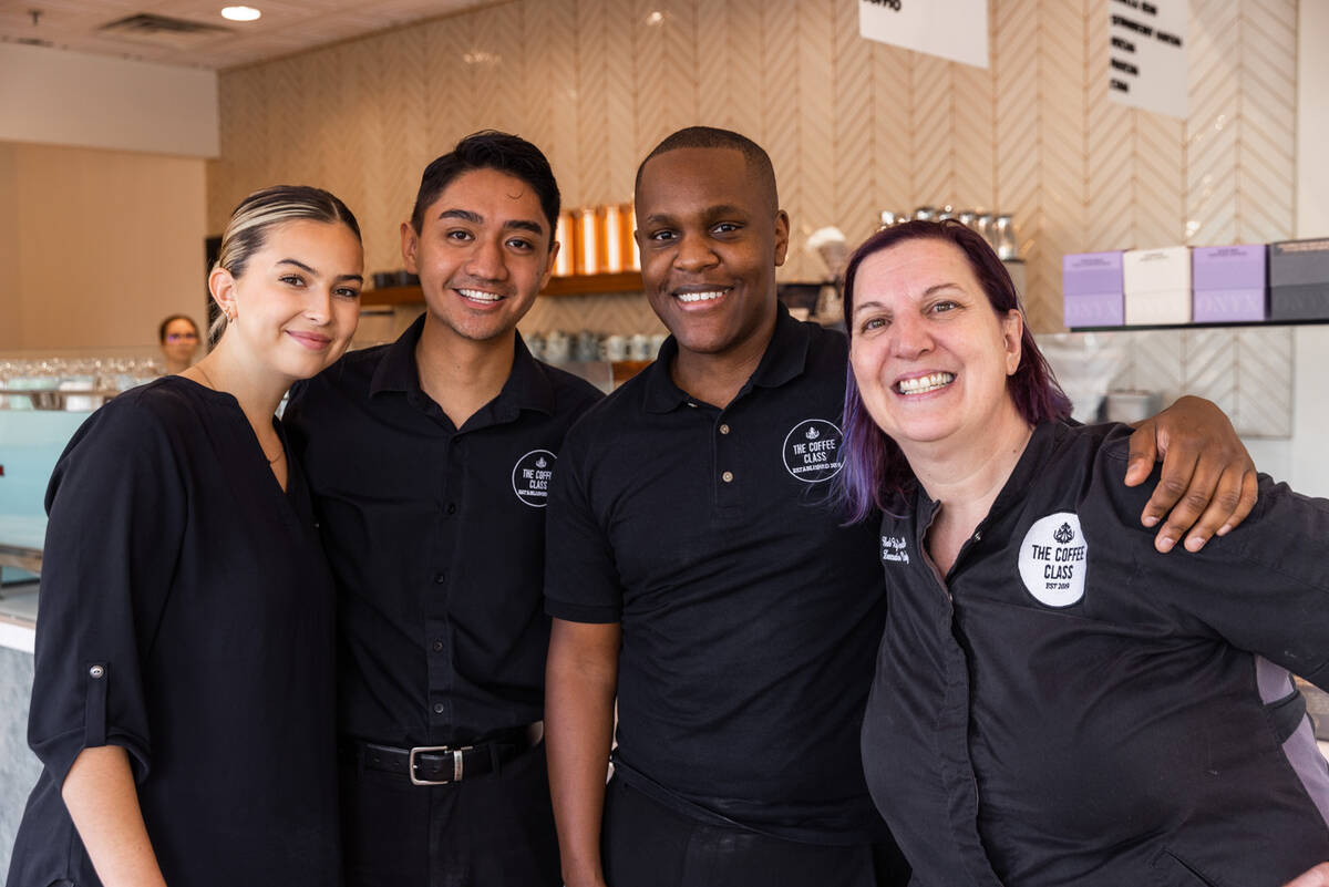 Kyle Cunningham, second from right, found-owner of The Coffee Class, and team members at the ne ...