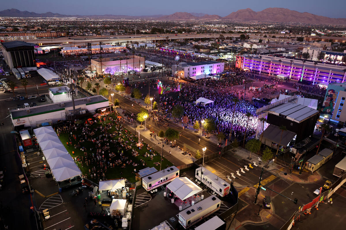 Fans gather at the Huntridge Stage on the first night of the Life is Beautiful music, art and f ...