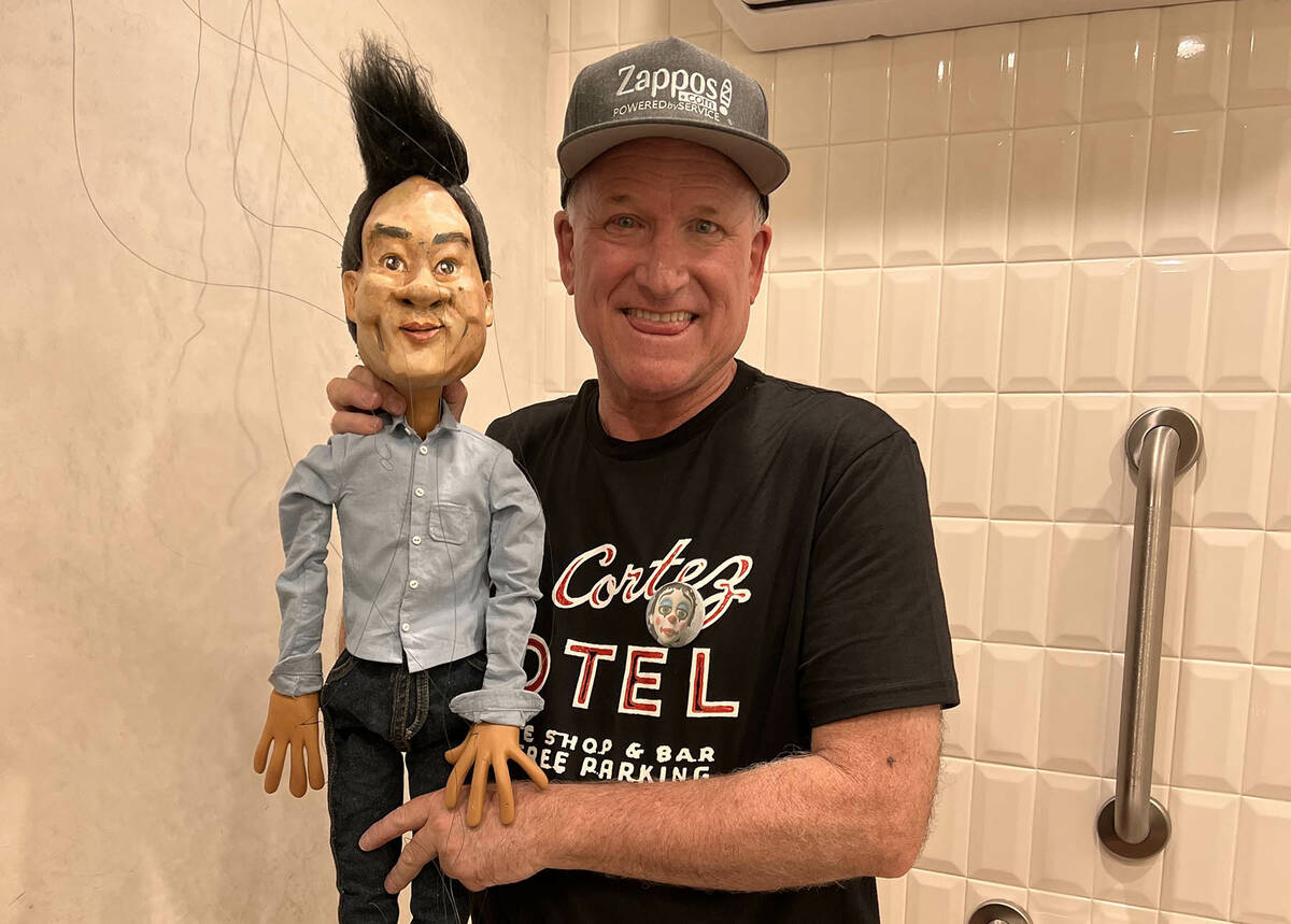 Las Vegas puppeteer Scott Land presented this marionette of the late Zappos founder Tony Hsieh ...