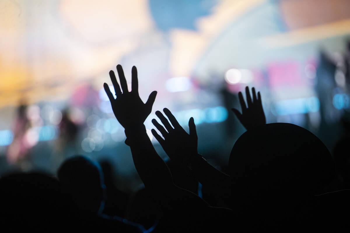 Fans cheer as Gorillaz perform during the Life is Beautiful festival on Saturday, Sept. 17, 202 ...