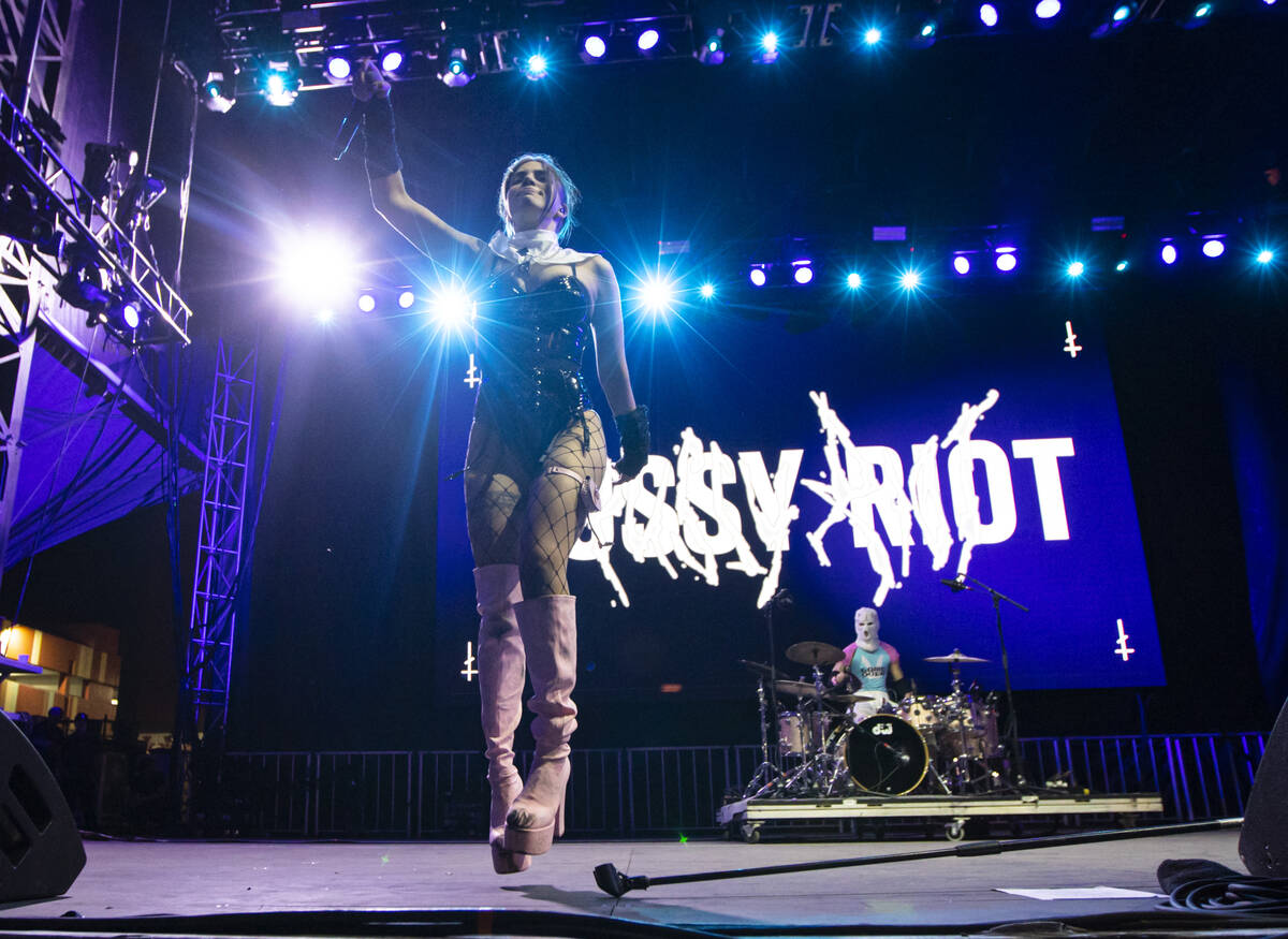 Nadezhda Tolokonnikova of Pussy Riot performs during the Life is Beautiful festival on Sunday, ...