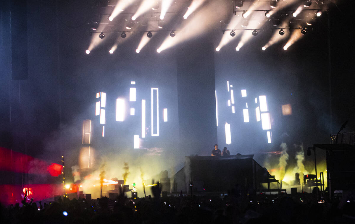 Calvin Harris performs during the Life is Beautiful festival on Monday, Sept. 19, 2022, in down ...