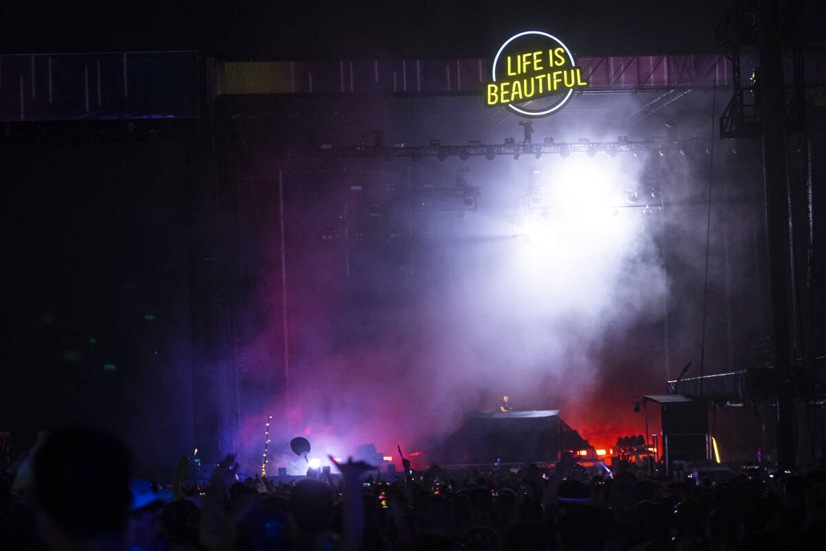 Calvin Harris performs during the Life is Beautiful festival on Monday, Sept. 19, 2022, in down ...