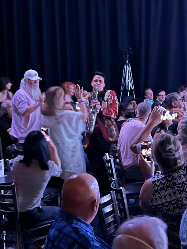 Sax artist and showman Justin Young plays the Robin Leach Lounge at Notoriety Live at Neonopoli ...