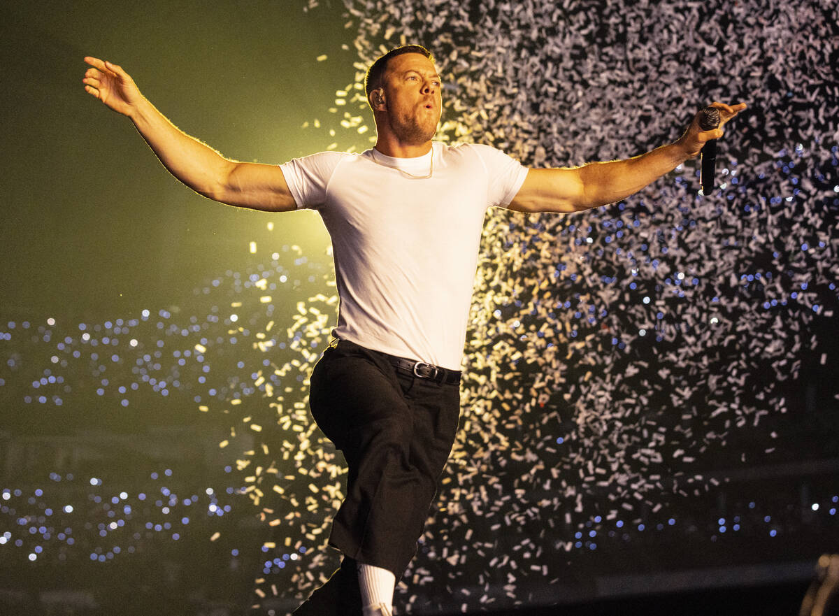 Dan Reynolds, of Imagine Dragons, performs at Allegiant Stadium, on Saturday, Sept. 10, 2022, i ...