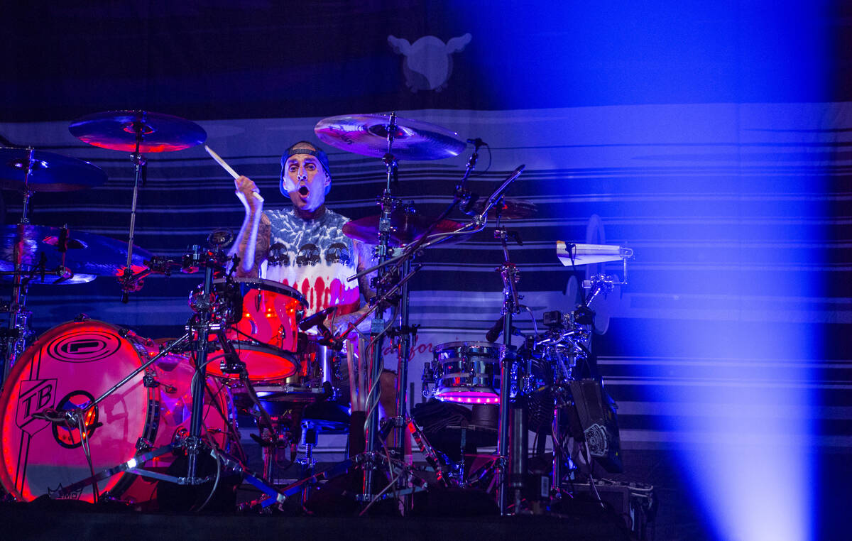 Travis Barker of Blink-182 performs as part of the band's residency at the Pearl at the Palms i ...