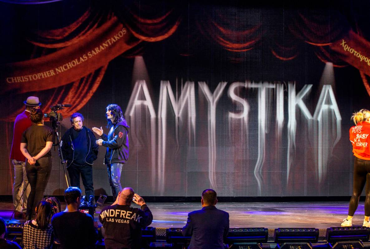 "Amystika" co-creators Franco Dragone, center, and Criss Angel, right, talk about the new produ ...