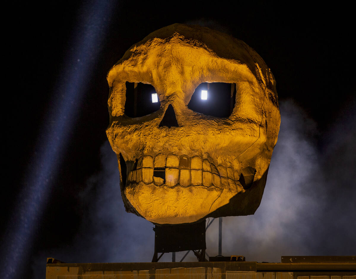 A smoking skull sits atop the Coven of 13 haunted house during the Freakling Bros. Trilogy of T ...