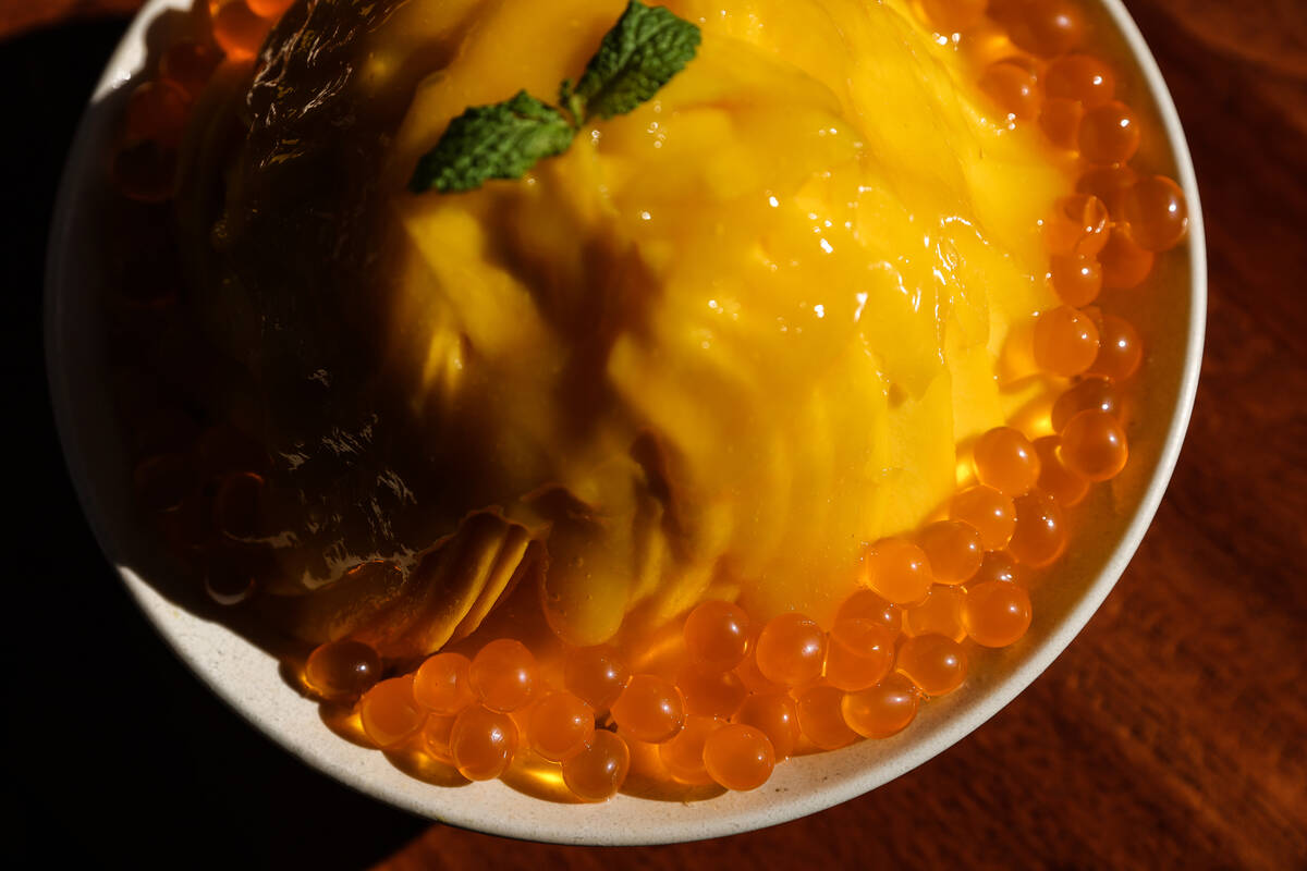 Mango bingsoo, Korean shave ice, at Sweet Mong in Las Vegas, Tuesday, Nov. 1, 2022. (Rachel Ast ...
