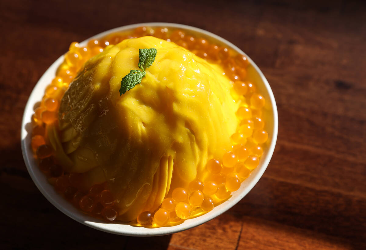 Mango bingsoo, Korean shave ice, at Sweet Mong in Las Vegas, Tuesday, Nov. 1, 2022. (Rachel Ast ...