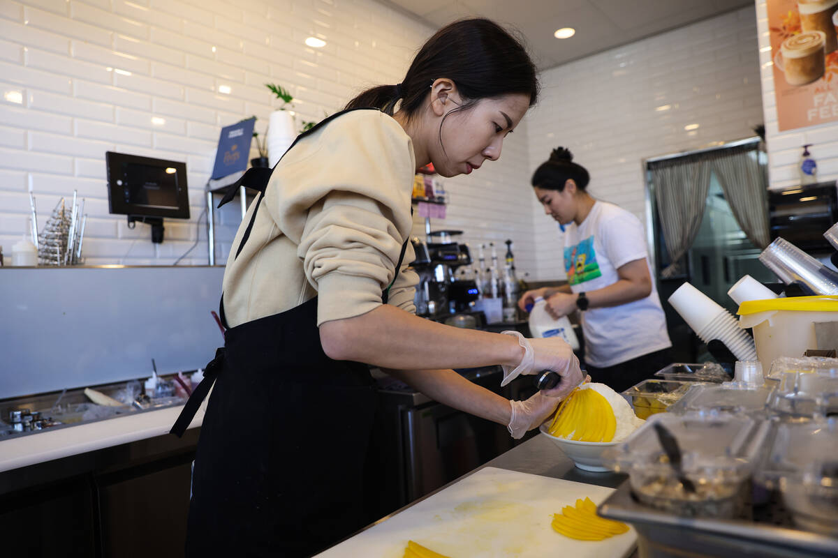 Amy Park, co-owner and manager, makes mango bingsoo, Korean shave ice, at Sweet Mong in Las Veg ...