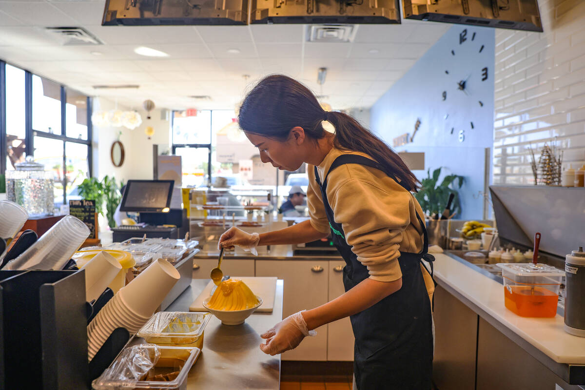 Amy Park, co-owner and manager, makes mango bingsoo, Korean shave ice, at Sweet Mong in Las Veg ...