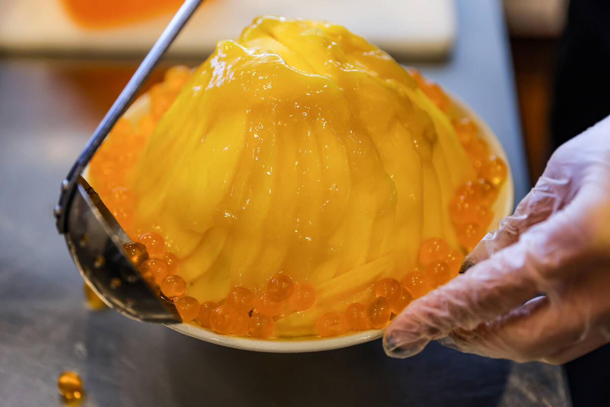 Amy Park, co-owner and manager, makes mango bingsoo, Korean shave ice, at Sweet Mong in Las Veg ...