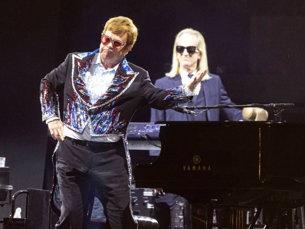 Elton John acknowledges the crowed during his ''Farewell Yellow Brick Road,'' final tour at All ...