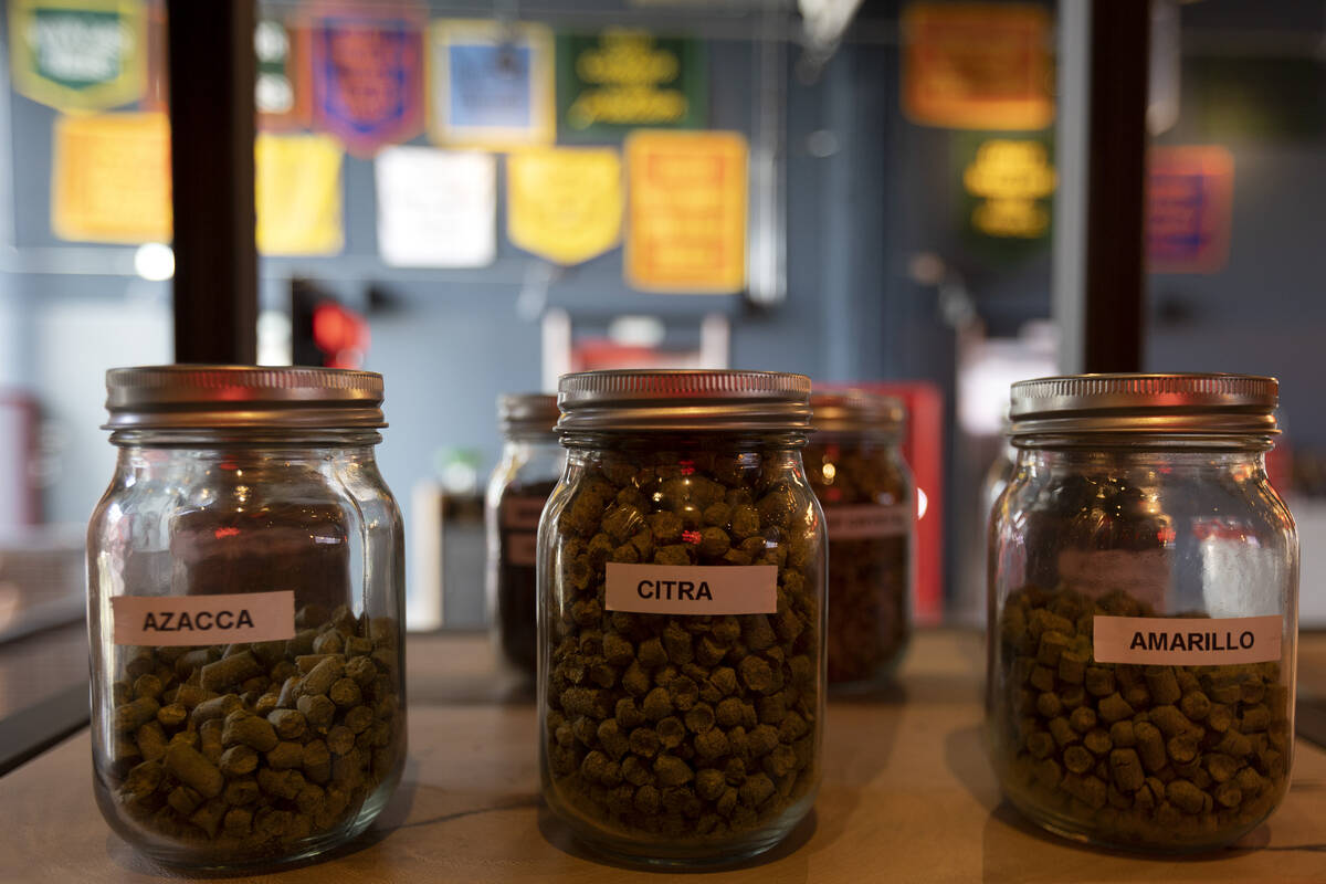 Dried hops are on display at the new BrewDog atop Showcase Mall on Friday, Nov. 18, 2022, in La ...