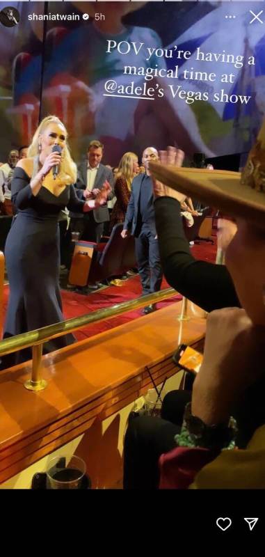 An Instagram story screen grab of Shania Twain attending "Weekends With Adele" on Friday, Nov. ...