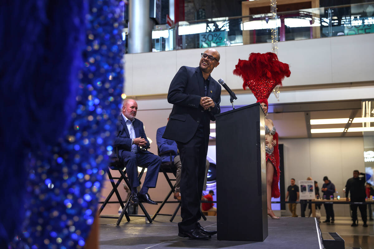 Corey Grucci, operations manager for Fireworks by Grucci, thanks the mayor at an event to annou ...