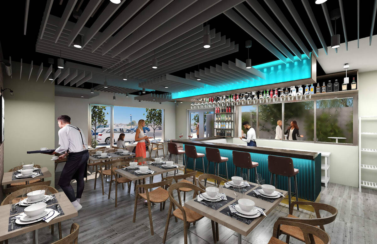 A rendering of the interior of Azzurra Cucina Italiana, set to open in February 2023 on South W ...