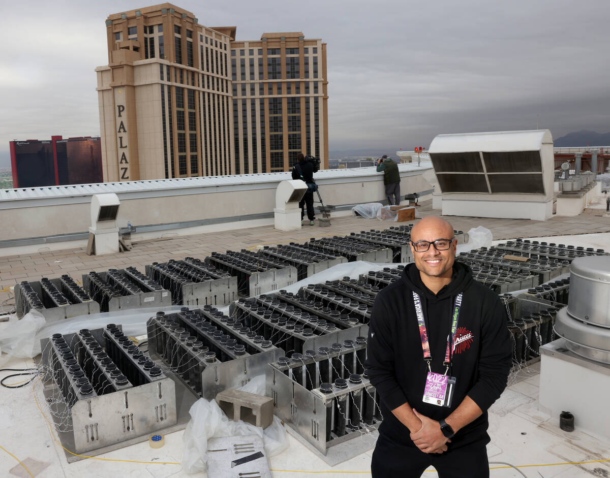 Fireworks by Grucci Production Manager Corey Grucci with pyrotechnics on the roof of The Veneti ...