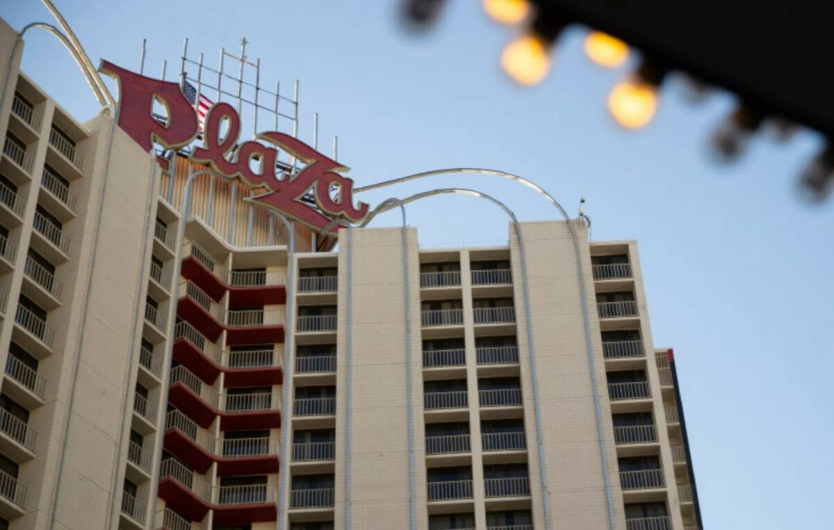 The Plaza hotel-casino in Las Vegas, Thursday, July 1, 2021. (Erik Verduzco / Las Vegas Review- ...