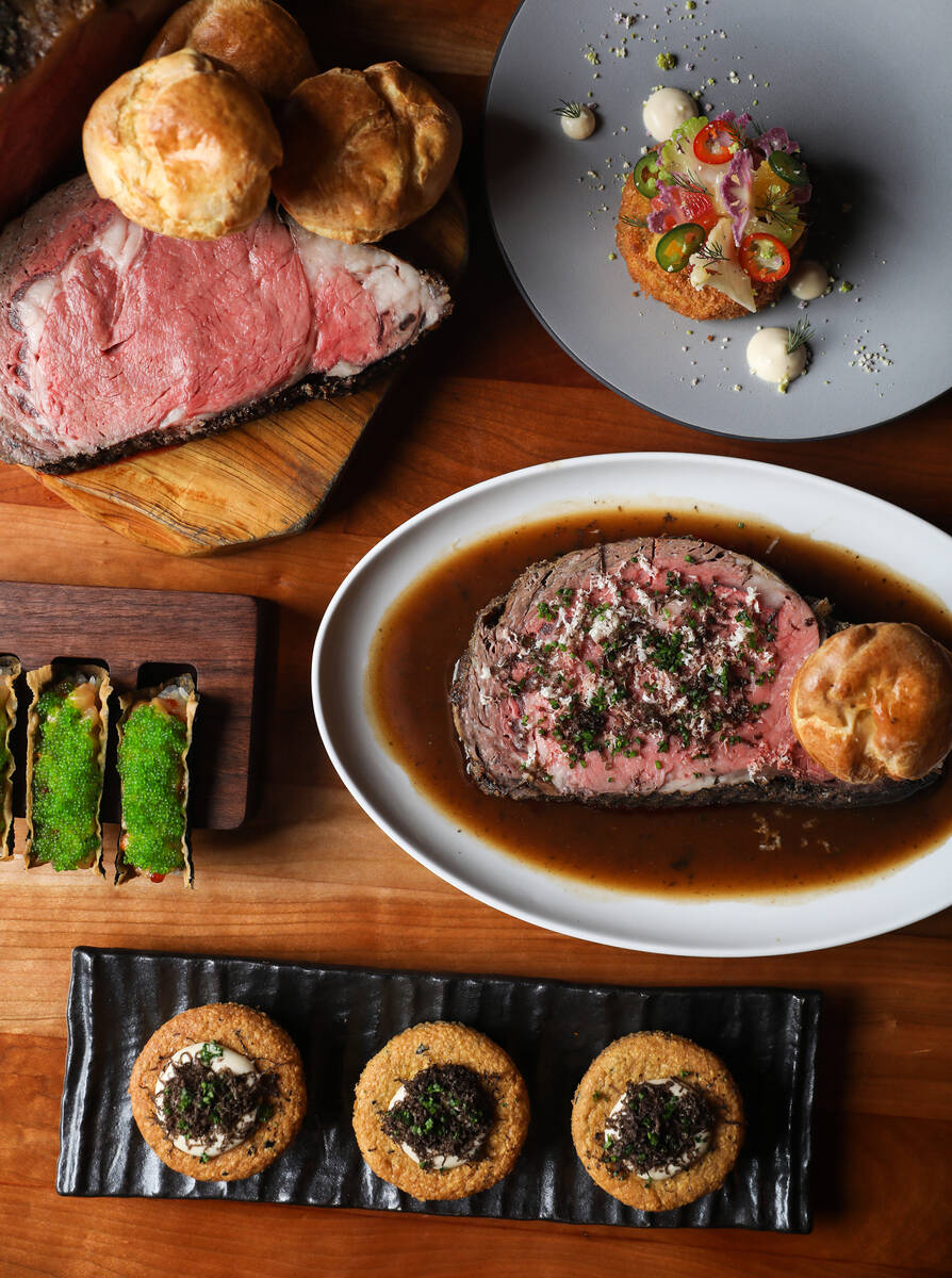 Dishes from Michael Mina’s StripSteak restaurant, clockwise from left, hamachi nori tacos, cr ...