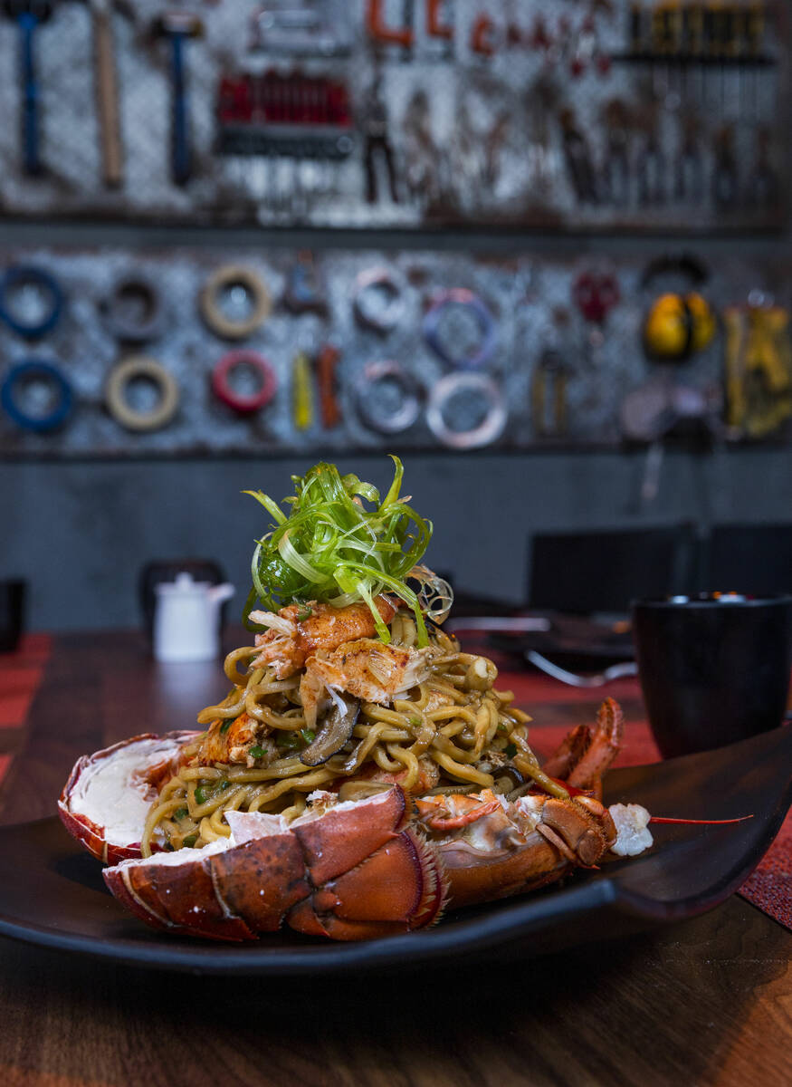 Cantonese lobster with e-fu noodles, ginger, scallions and garlic sauce from Chi Asian Kitchen ...