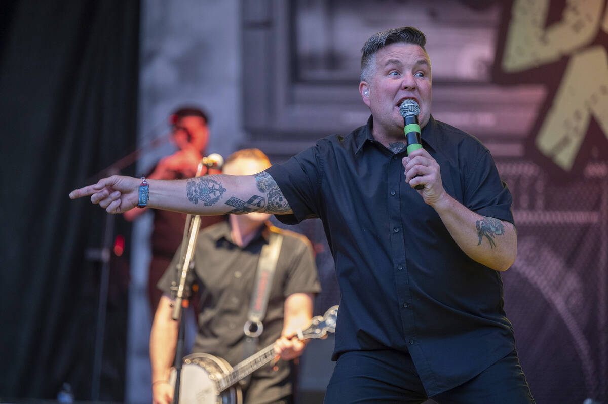 Ken Casey, of Dropkick Murphys, performs on Friday, April 29, 2022, at Shaky Knees in Atlanta. ...
