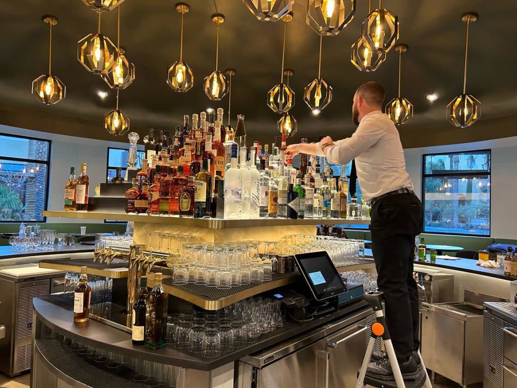 The circular bar of the Echo & Rig Butcher and Steakhouse opening Feb. 8, 2023, in The District ...