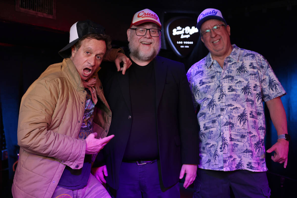 Pauly Shore, left, with his band, The Krustys, bassist Noel Roberts, center, and Richard Wells, ...