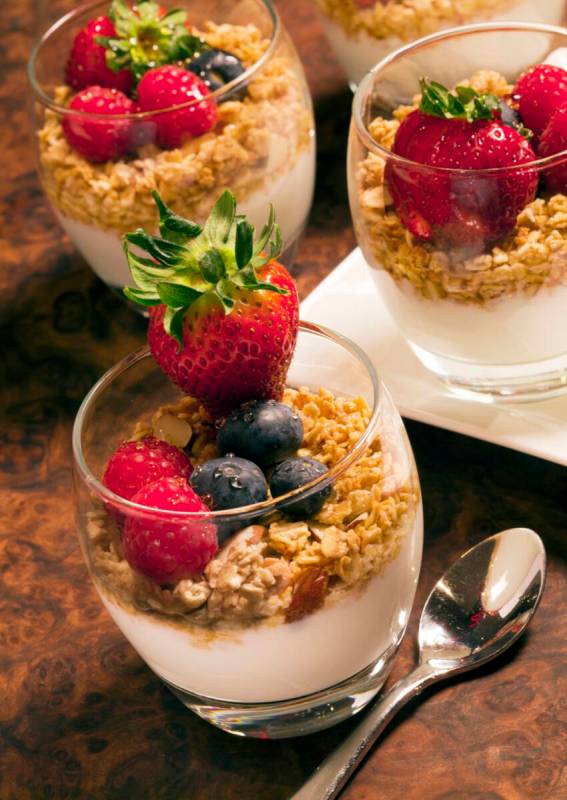 Yogurt parfait is served at the passed small plates weekend brunch during spring 2023 at La Cav ...