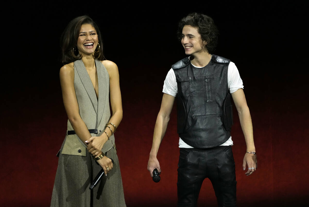 Zendaya, left, and Timothee Chalamet, cast members in the upcoming film "Dune: Part Two,&q ...