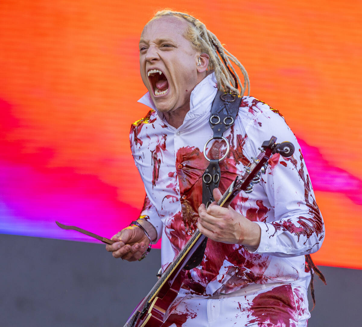 Skinny Puppy Guitarist Matthew Setzer performs during the Sick New World festival at the Las Ve ...