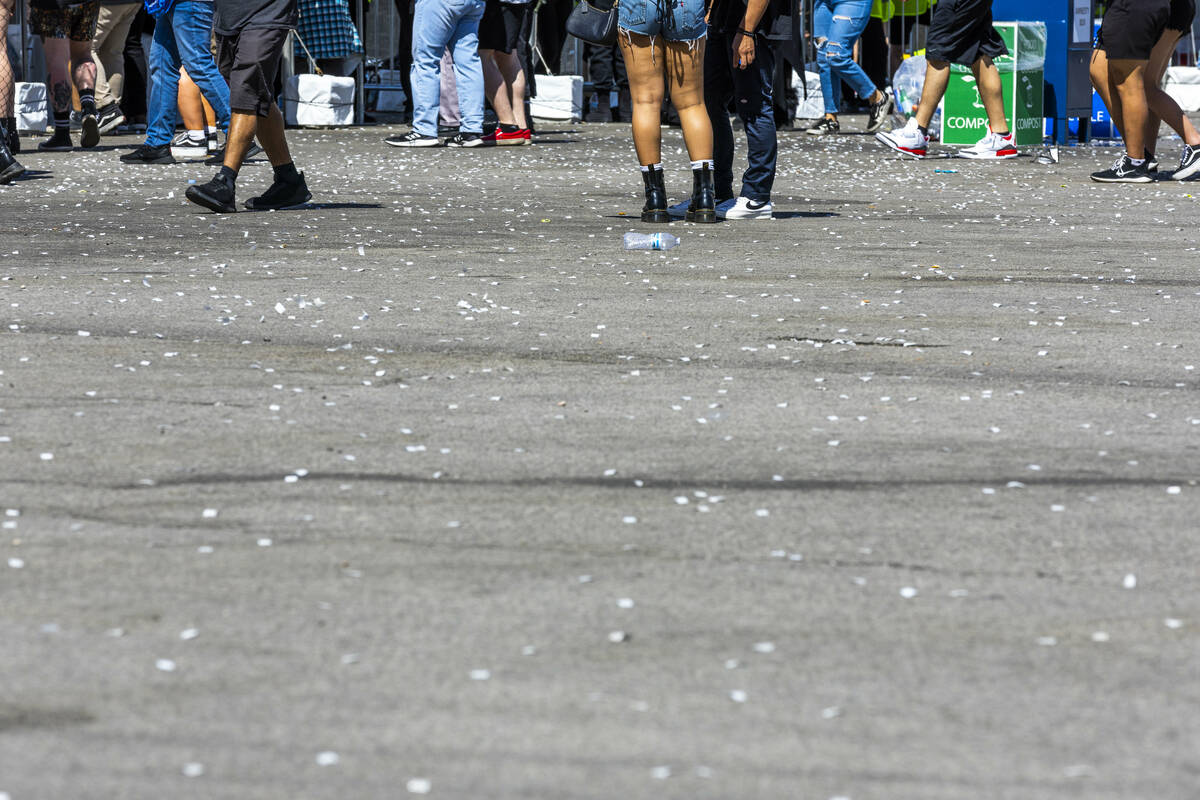 Tabs from attendee wristbands scatter the entrance during the Sick New World festival at the La ...