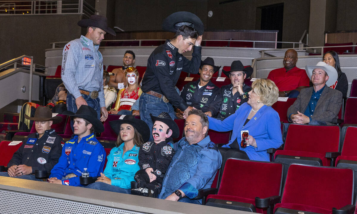 Jess Pope tips his hat while greeting Mayor Carolyn Goodman at the Palms on Tuesday, May 16, 20 ...