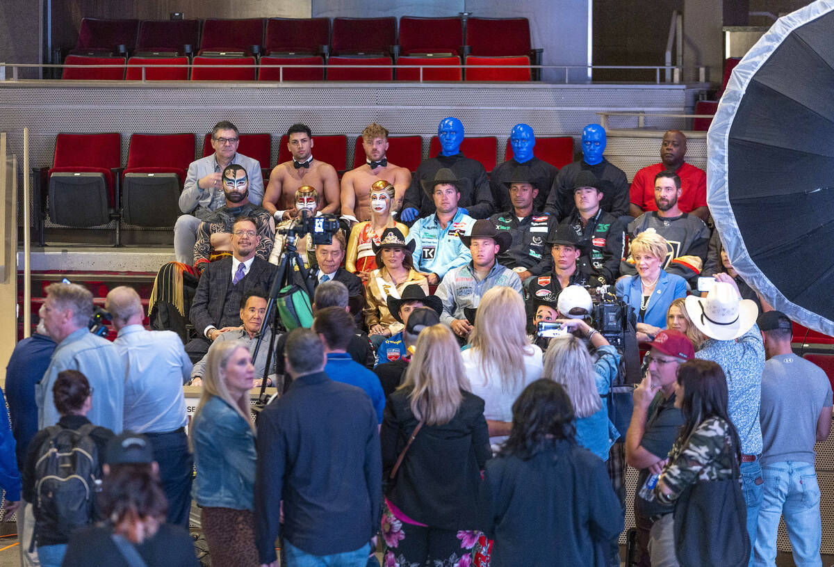 2022 NFR champions gather to pose for a photo with Vegas celebrities at the Palms on Tuesday, M ...