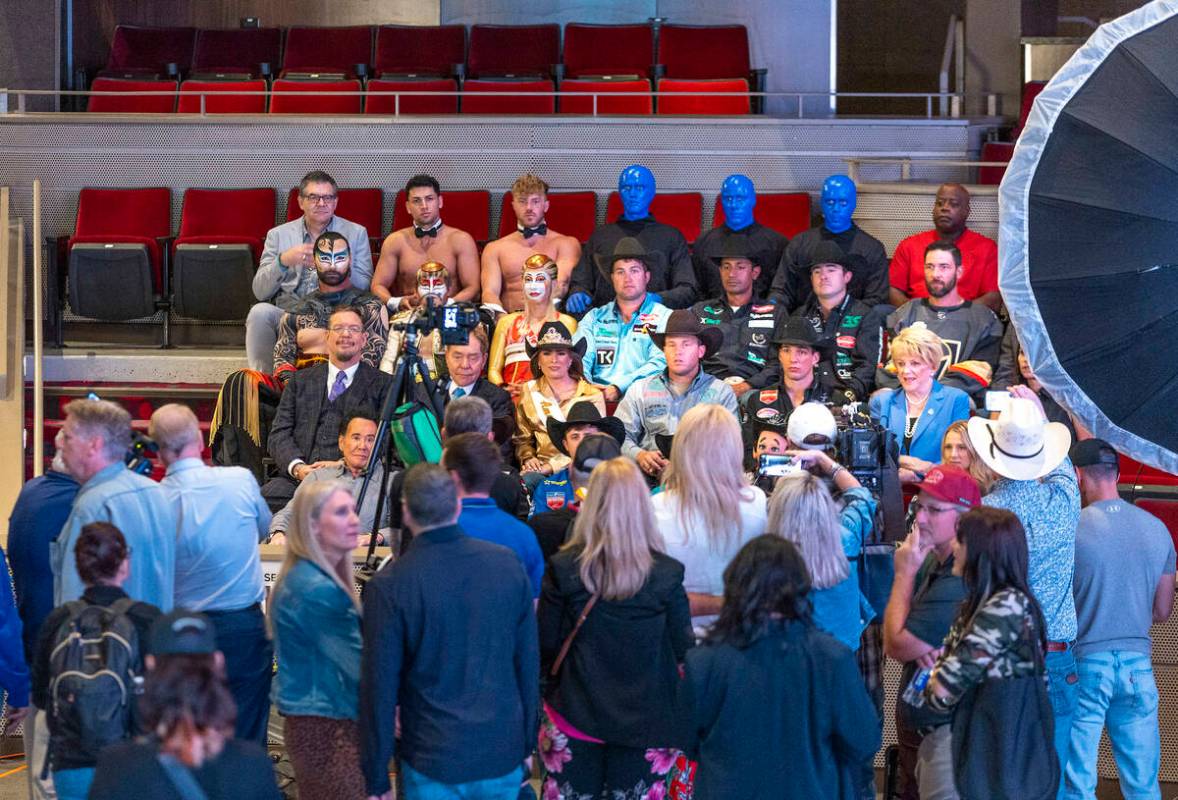 2022 NFR champions gather to pose for a photo with Vegas celebrities at the Palms on Tuesday, M ...
