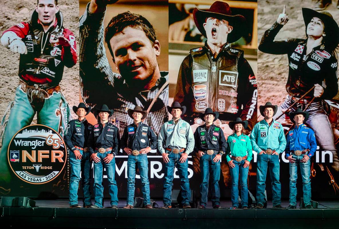 2022 NFR champions gather on stage at the Pearl Concert Theater at the Palms on Tuesday, May 16 ...