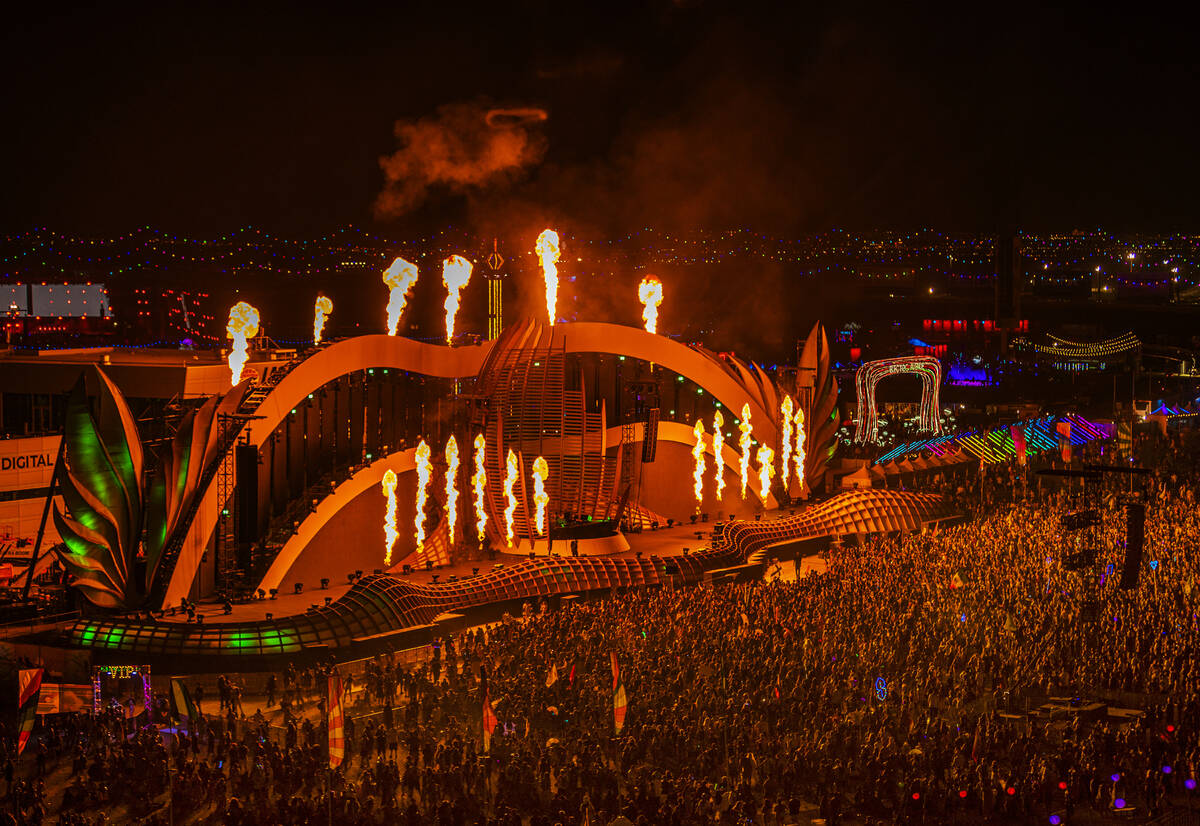 The festival grounds are packed at EDC in May 2022 at Las Vegas Motor Speedway in Las Vegas. (B ...