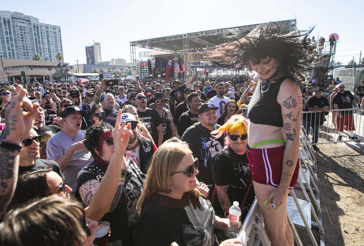 Dani Miller of Surfbort gets ups close with the crowd while performing during the Punk Rock Bow ...