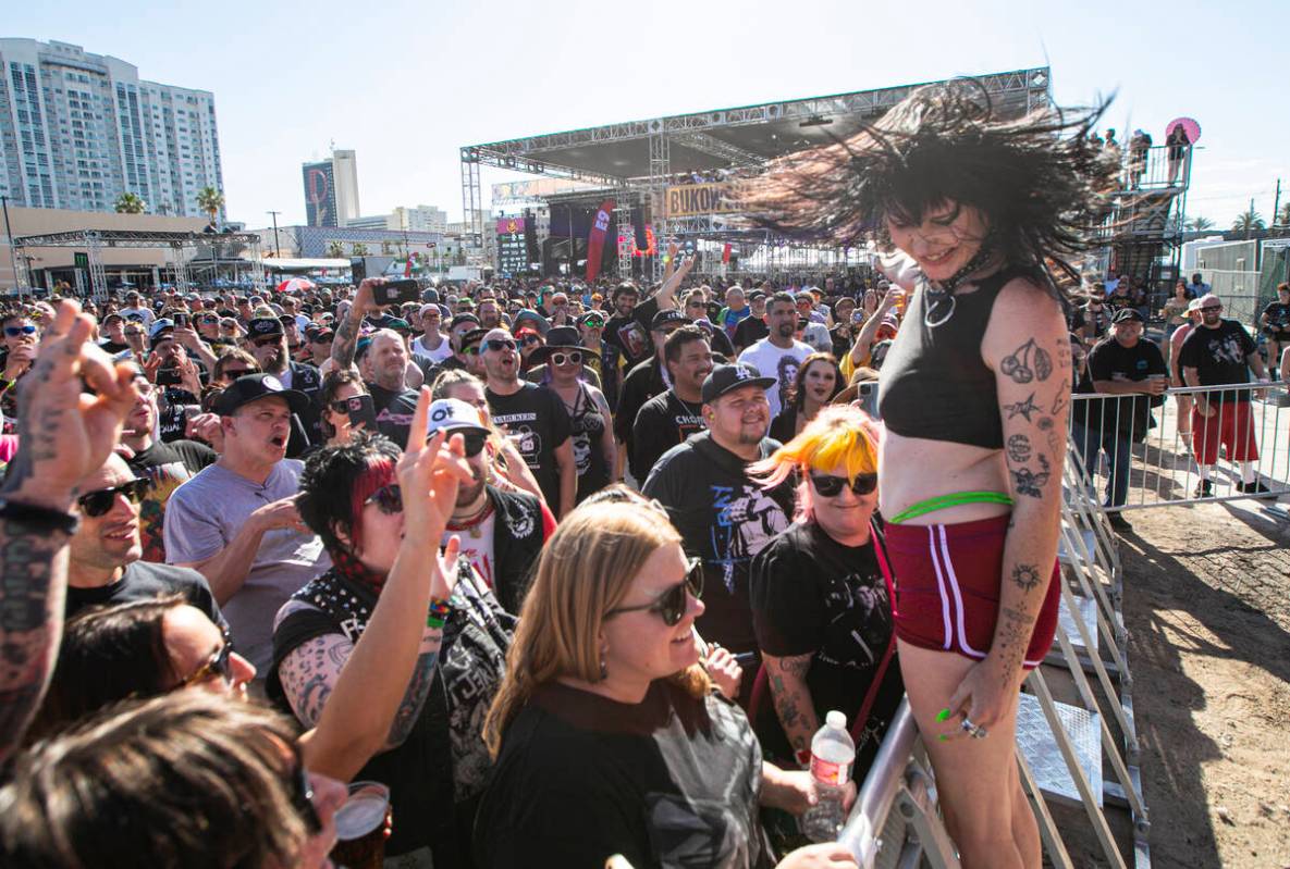 Dani Miller of Surfbort gets ups close with the crowd while performing during the Punk Rock Bow ...