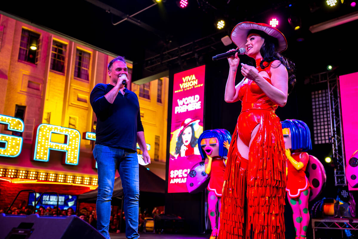 Pop star and Resorts World Theater headliner Katy Perry and Fremont Street Experience Chief Mar ...