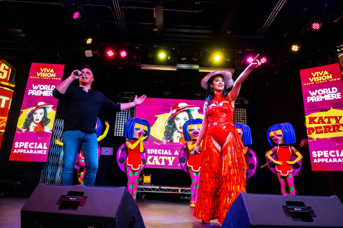 Pop star and Resorts World Theater headliner Katy Perry and Fremont Street Experience Chief Mar ...