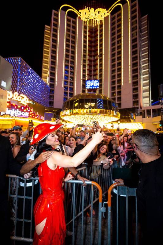 Pop star and Resorts World Theater headliner Katy Perry appears at Fremont Street Experience to ...