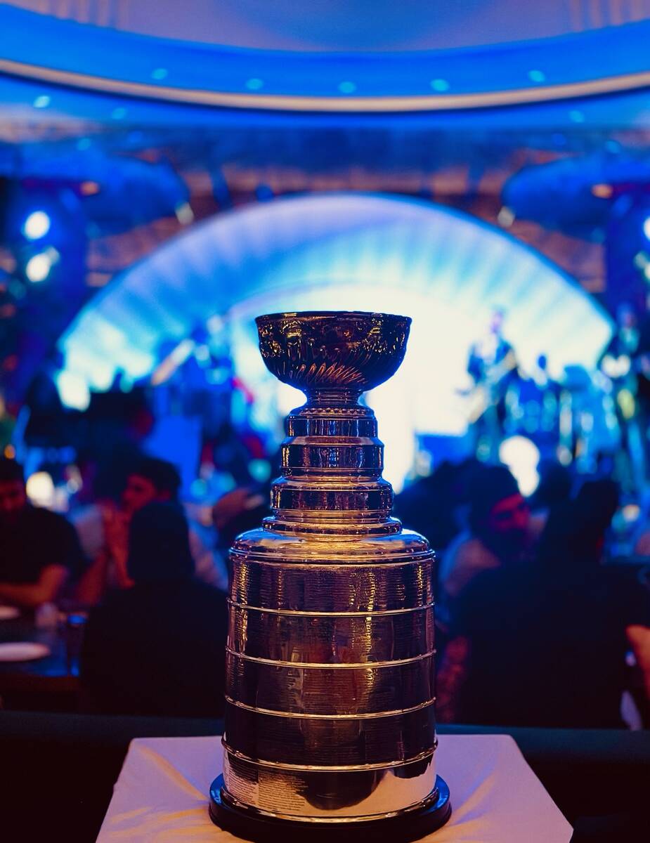 The Stanley Cup is shown during a visit by the Golden Knights at Delilah at Wynn Las Vegas on W ...