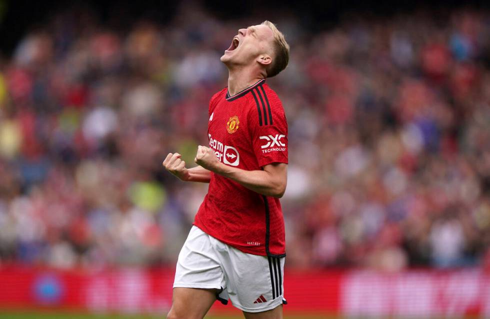 Manchester United's Donny van de Beek celebrates scoring his side's first goal during their pre ...