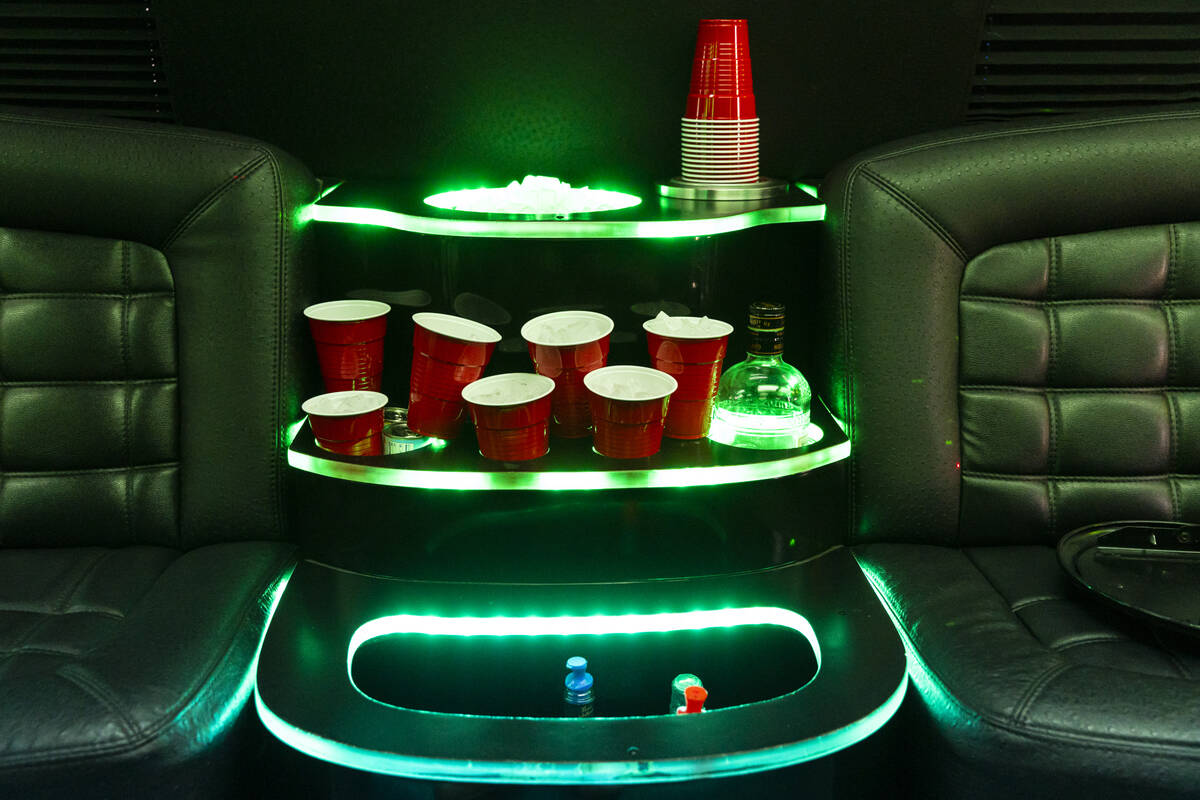 Drinks for attendees are seen during the Best Comedy Show on Wheels bus on Sunday, March 26, 20 ...
